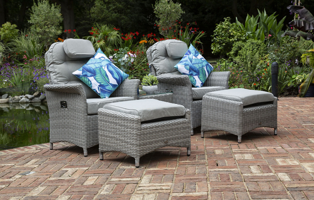Flamingo Grey Rattan Reclining Lounger Set