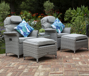 Flamingo Grey Rattan Reclining Lounger Set