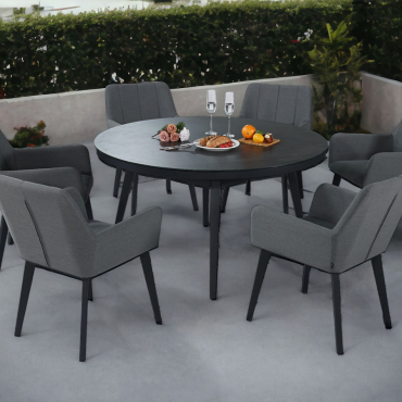 Andora Fabric 6 Garden Dining Chairs and Round Table Set