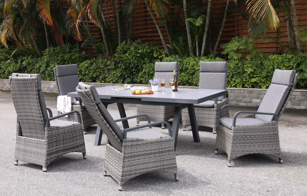 Marlowe Luxe 6 Seat Reclining Dining Set with Rectangular Extending Table