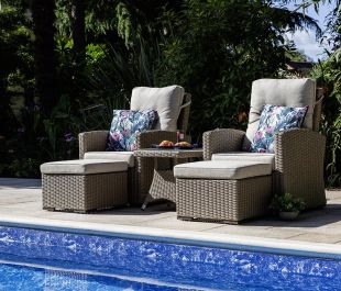 Savannah Deluxe Reclining Lounge Set 2 Chairs 2 Footstools Table