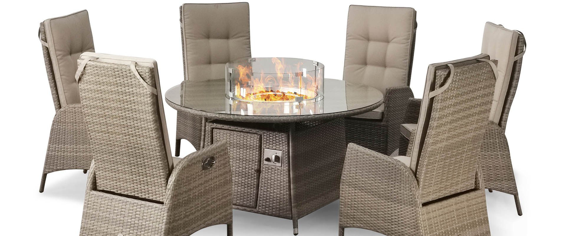 Sandringham Fire Pit Set 6 Recliner Round Table