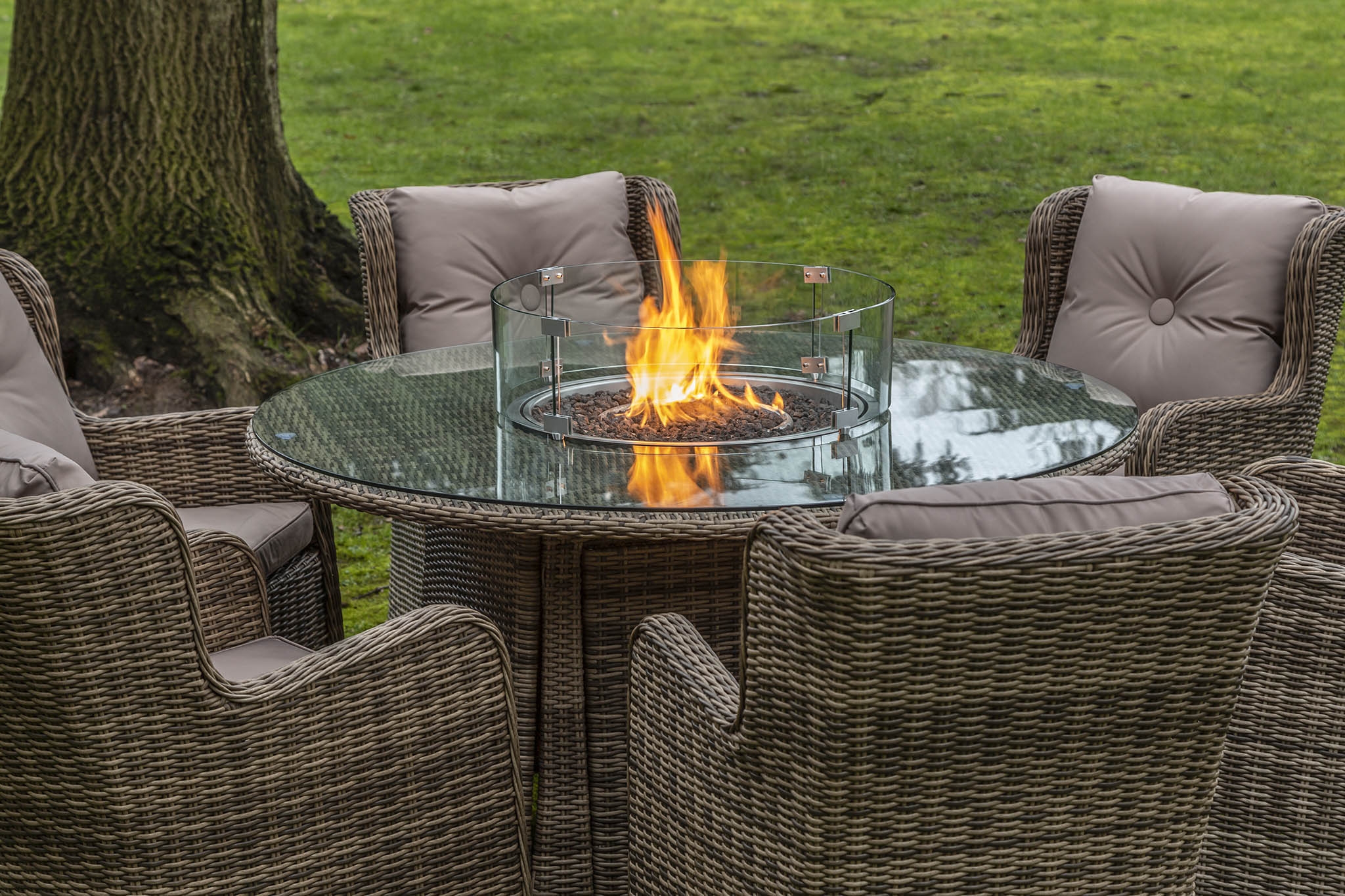 Seville 6 Seat Round Dining Set with Fire Pit Table