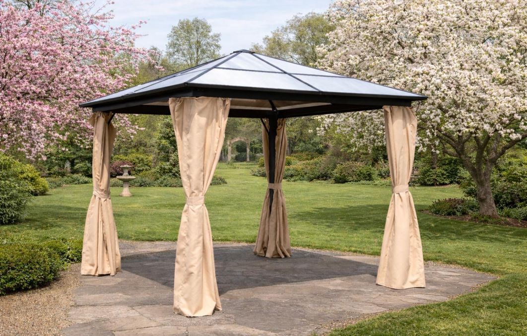Aspen Gazebo Polycarbonate Roof With Curtains