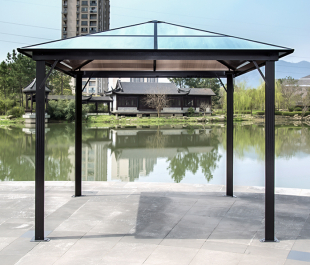 Aspen Gazebo Polycarbonate Roof With Curtains