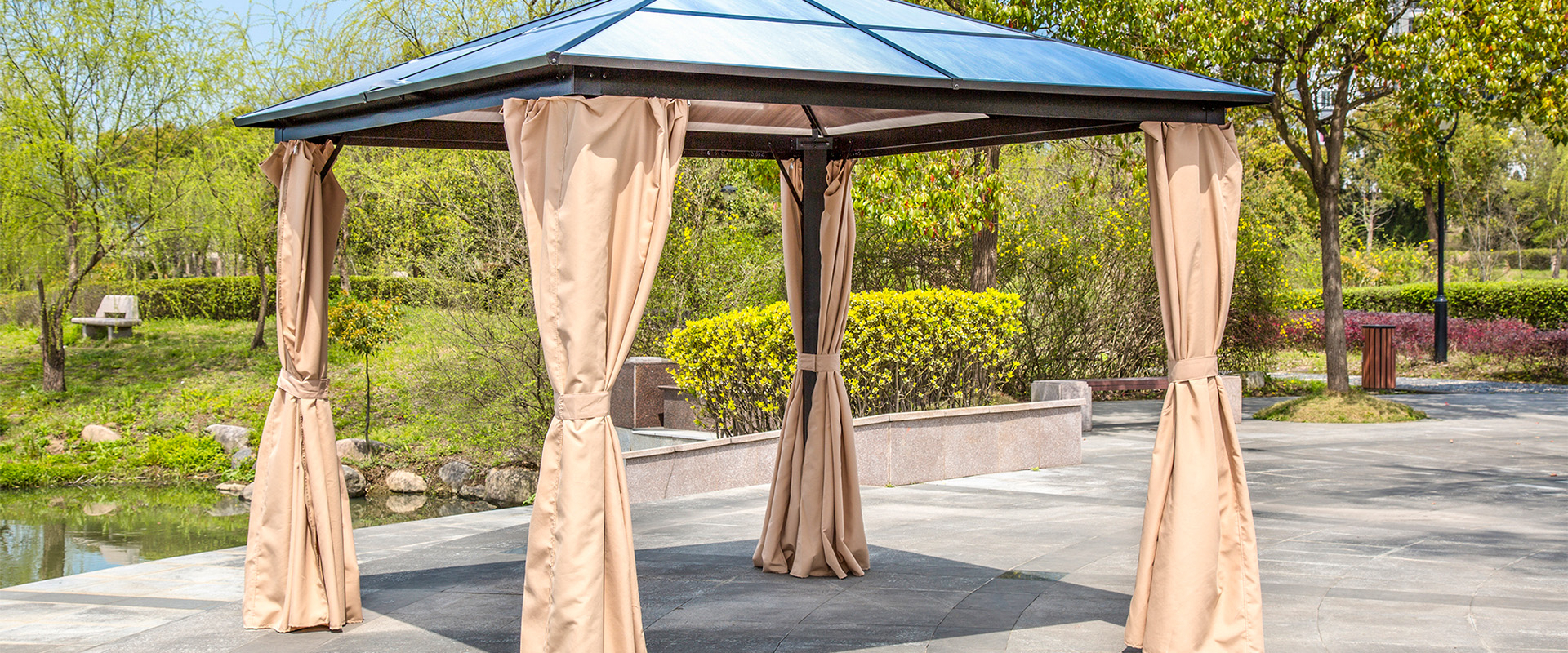 Aspen Gazebo Polycarbonate Roof With Curtains