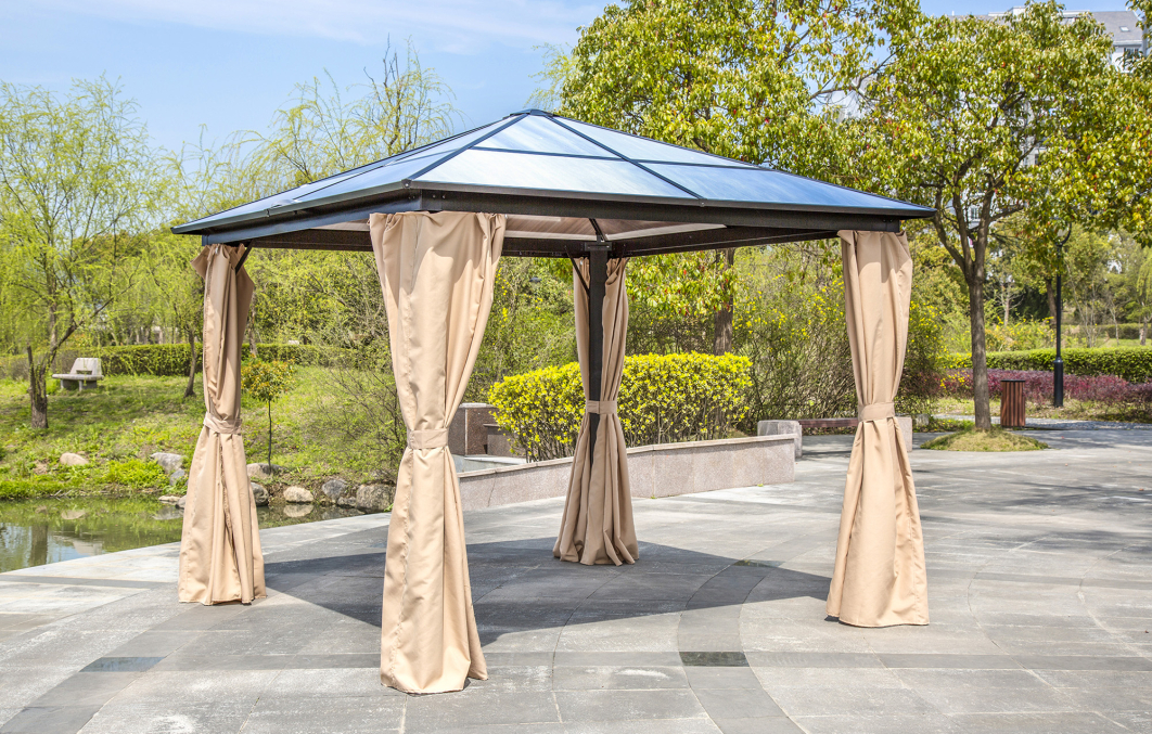 Aspen Gazebo Polycarbonate Roof With Curtains