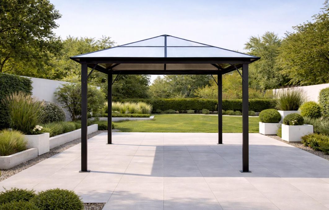 Aspen Gazebo Polycarbonate Roof With Curtains
