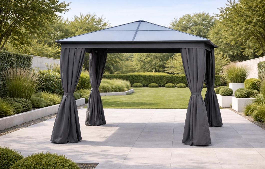 Aspen Gazebo Polycarbonate Roof With Curtains