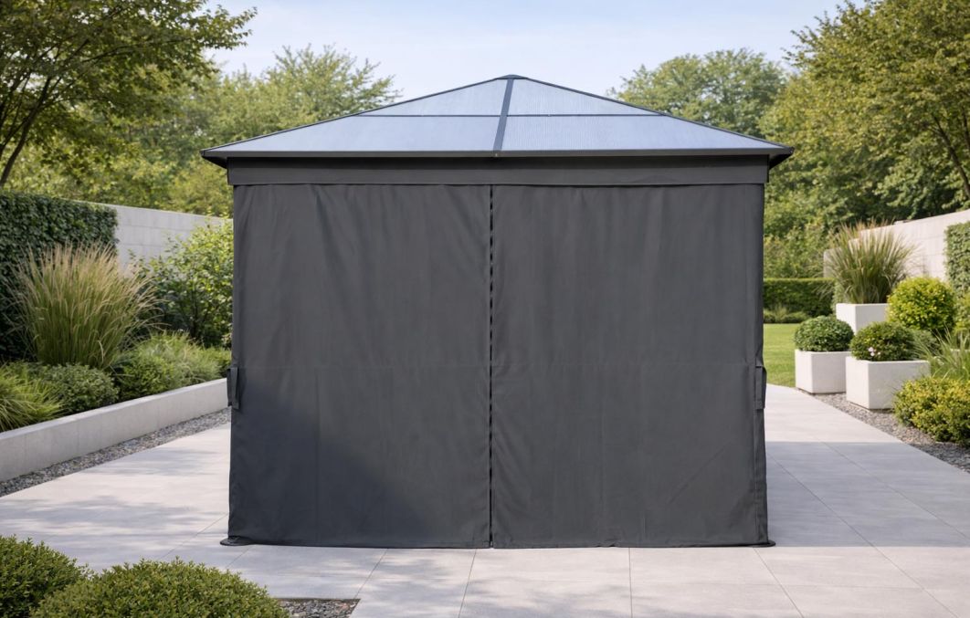 Aspen Gazebo Polycarbonate Roof With Curtains
